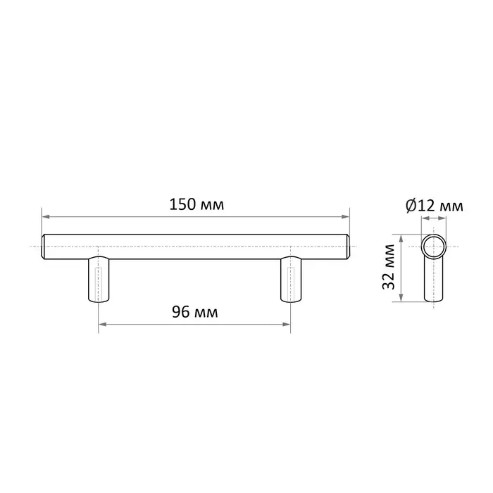 Ручка-рейлинг CAPPIO FRIDA, нержавеющая сталь, d=12 мм, м/о 96 мм, цвет черный