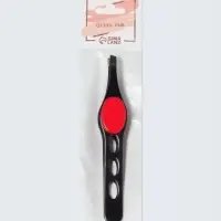 Пинцет скошенный, узкий, с резиновой вставкой, 9.5 см, МИКС