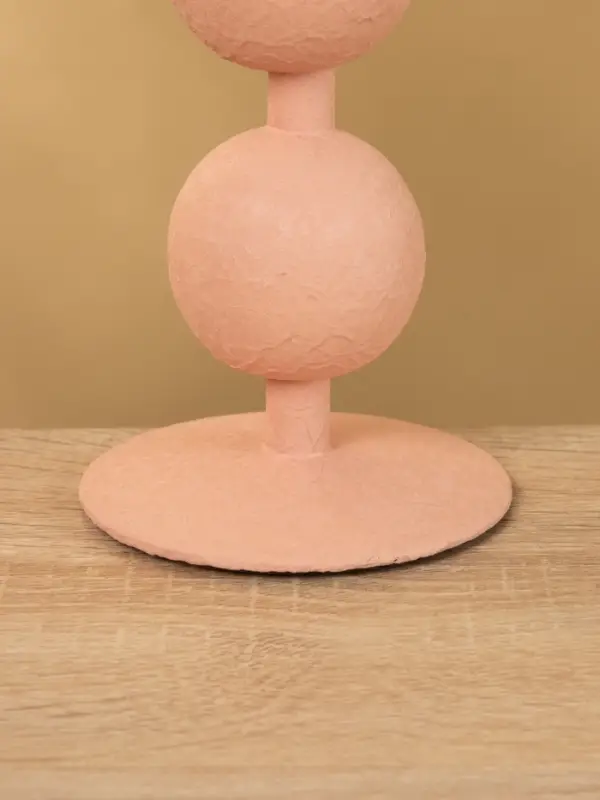 Подсвечник на 1 свечу текстурный  Подсвечник на 1 свечу текстурный "Пудровый розовый" с 2 сферами 8,5х8,5х18 см