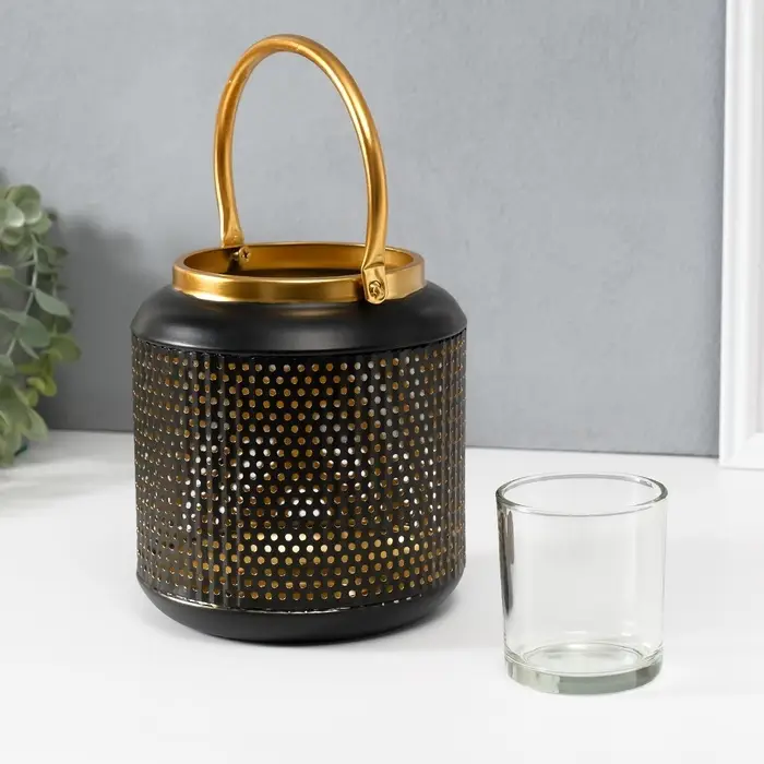 Металлический подсвечник-фонарь на 1 свечу &laquo;Зерно&raquo;, d=5 см, 15&times;15&times;17.5 см