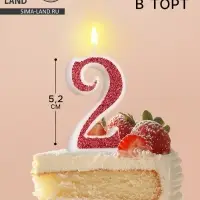 Свеча в торт на шпажке «Рубиновая коллекция», цифра 2, 5.2 см, рубиновая