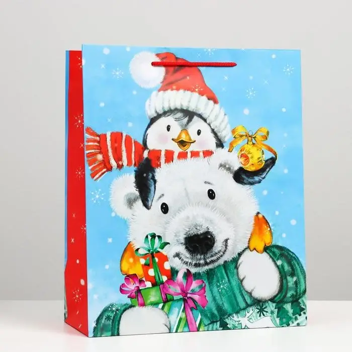 Пакет подарочный «Мишка и пингвин», 26×32×12 см