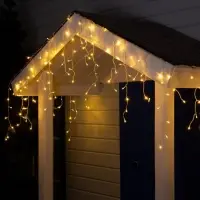 Гирлянда &laquo;Бахрома&raquo; 4&times;0.6 м, IP44, прозрачная нить, 180 LED, свечение тёплое белое, 8 режимов, 220 В