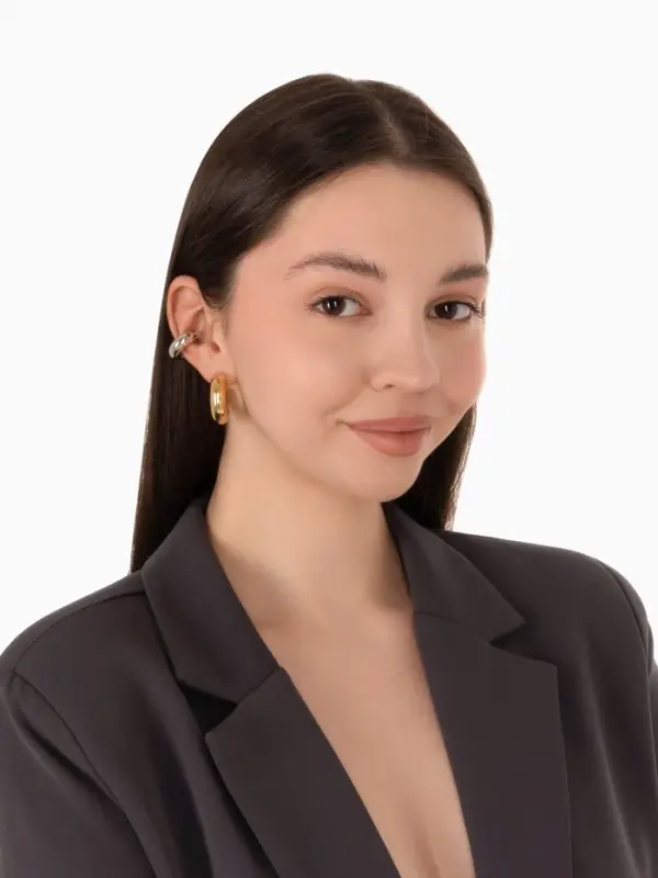 Серьги кольца и каффы QF &laquo;Бублик&raquo;, набор, цвет серебро, золото