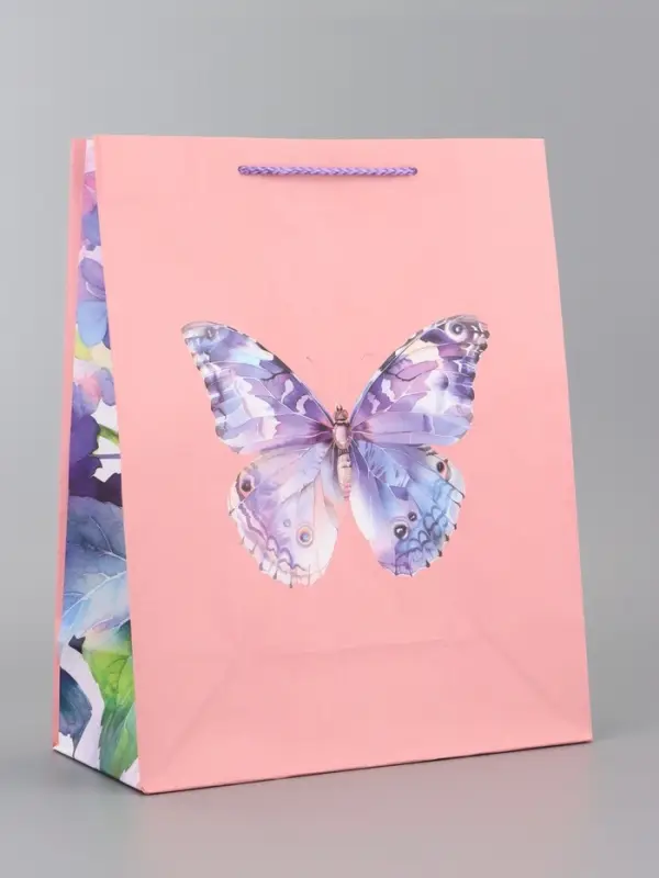 Пакет подарочный ламинированный, "Портрет бабочки" 26 х 12 х 32 см