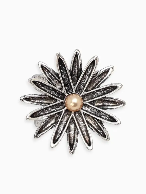 Кольцо для платка Кольцо для платка "Цветок Астра", цвет белый в чернёном серебре