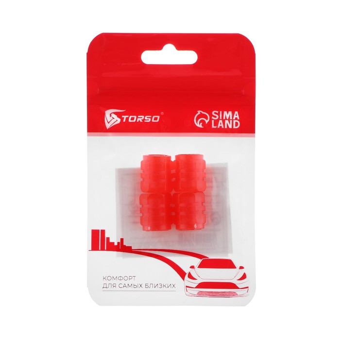 Колпачок на вентиль TORSO, светящийся, набор 4 шт, красный Колпачок на вентиль TORSO, светящийся, набор 4 шт, красный
