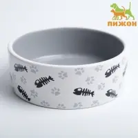 Миска для кошек &laquo;Пижон. Рыбные косточки и лапки&raquo;, 300 мл, 12.5&times;4.5 см, керамика, серая