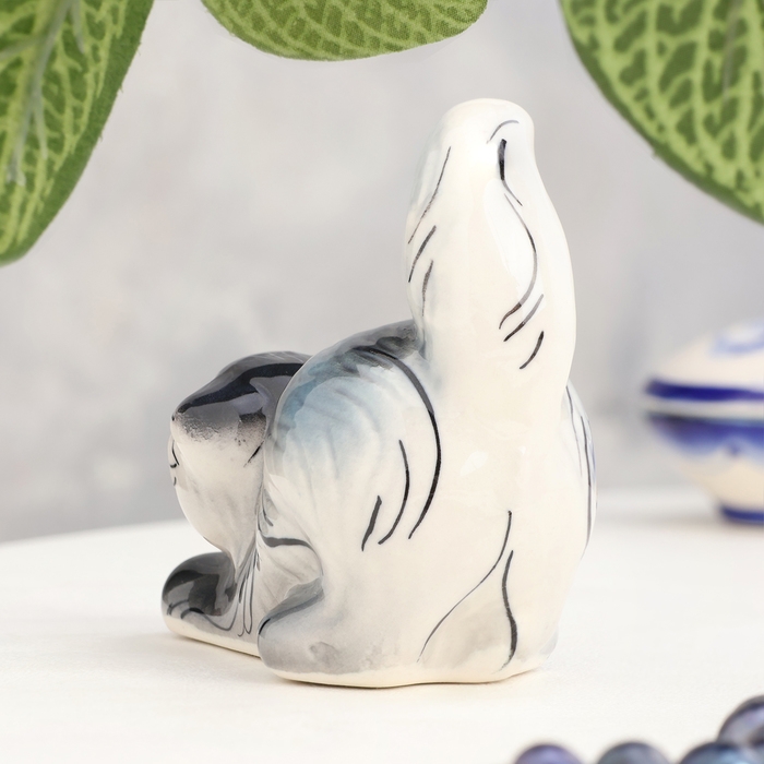 Сувенир «Котик», сидячий, полосатый темный, гжель Сувенир «Котик», сидячий, полосатый темный, гжель