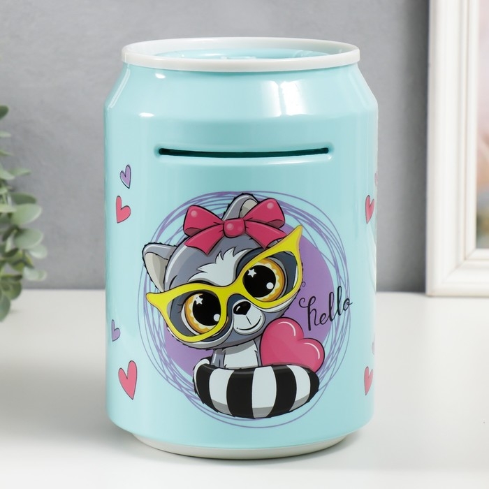 Копилка пластик Копилка пластик "Банка. Енотик" кодовый замок, звук АА голубой 15х21 см