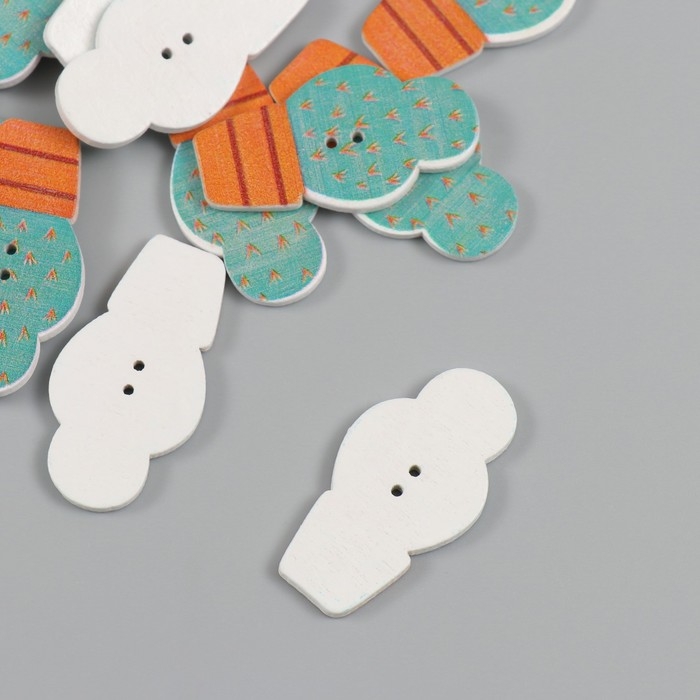 Пуговицы дерево для творчества 2 прокола Пуговицы дерево для творчества 2 прокола "Кактус в горшке" набор 15 шт 1,9х3,3 см