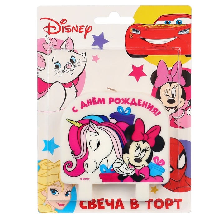Свеча для торта Свеча для торта "С Днем Рождения!", 8 х 8 см, Минни и Единорог