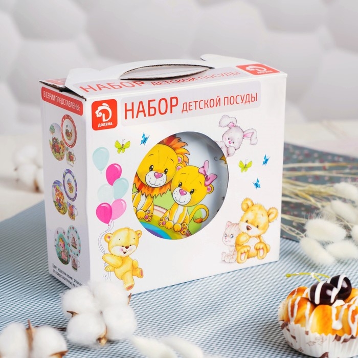 Набор детской посуды Доляна «Львята», 3 предмета: кружка 230 мл, миска 400 мл, тарелка d=18 см, цвет белый Набор детской посуды Доляна «Львята», 3 предмета: кружка 230 мл, миска 400 мл, тарелка d=18 см, цвет белый