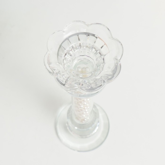 Подсвечник стекло на 1 свечу "Чаша на ножке с бусинами" прозрачный d=2,3 и 4 см 7х7х20,5 см   970282