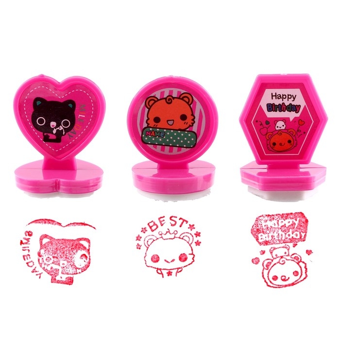 Набор для рисования: печать 3 шт., штемпельная подушка, карандаш 7 цветов, цвет розовый Набор для рисования: печать 3 шт., штемпельная подушка, карандаш 7 цветов, цвет розовый