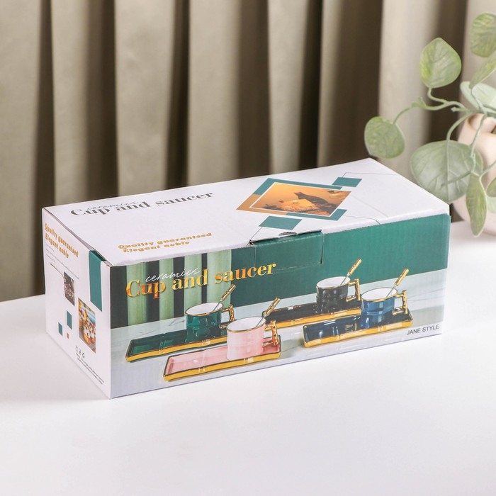 Чайная пара керамическая с ложкой «Сладкая вата», 2 предмета: кружка 200 мл, блюдце 24×11 см, цвет чёрный Чайная пара керамическая с ложкой «Сладкая вата», 2 предмета: кружка 200 мл, блюдце 24×11 см, цвет чёрный