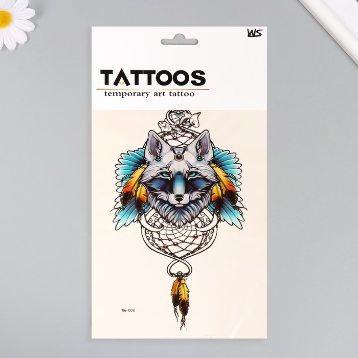Татуировка на тело цветная Татуировка на тело цветная "Волк - хранитель снов" 26,1х14,6 см