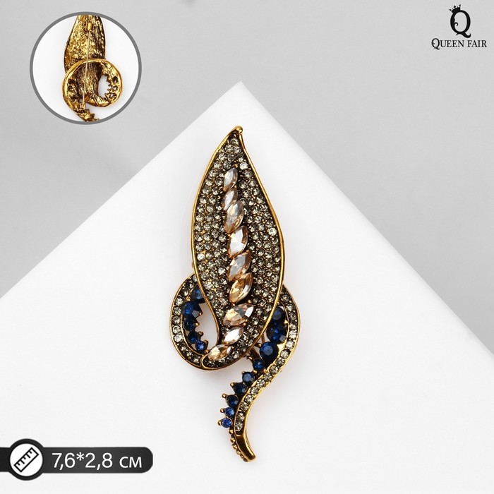 Брошь «Лист» изогнутый, цвет сине-золотой в чернёном золоте Брошь «Лист» изогнутый, цвет сине-золотой в чернёном золоте