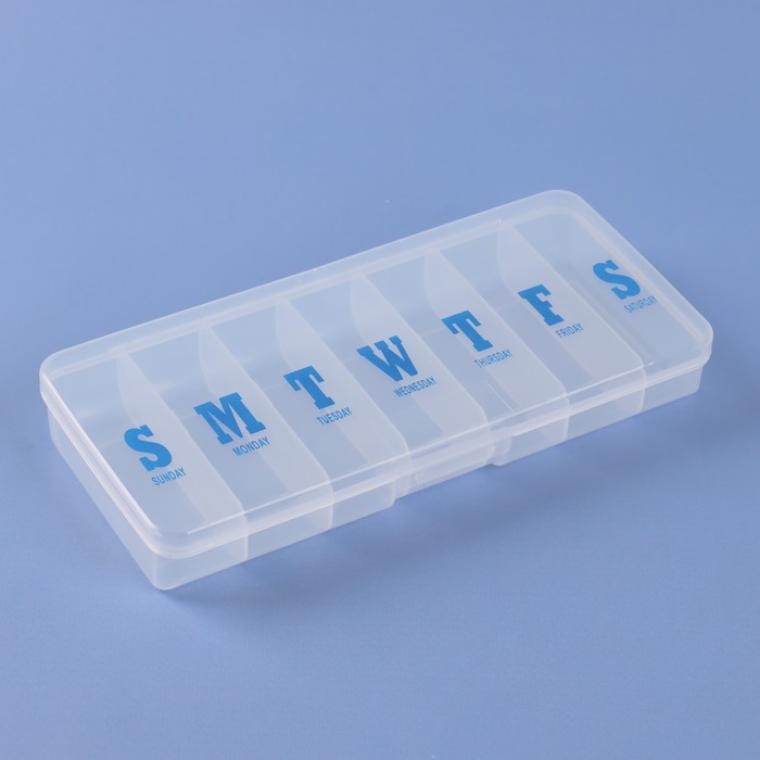 Таблетница «Неделька», английские буквы, 7 секций, цвет прозрачный Таблетница «Неделька», английские буквы, 7 секций, цвет прозрачный