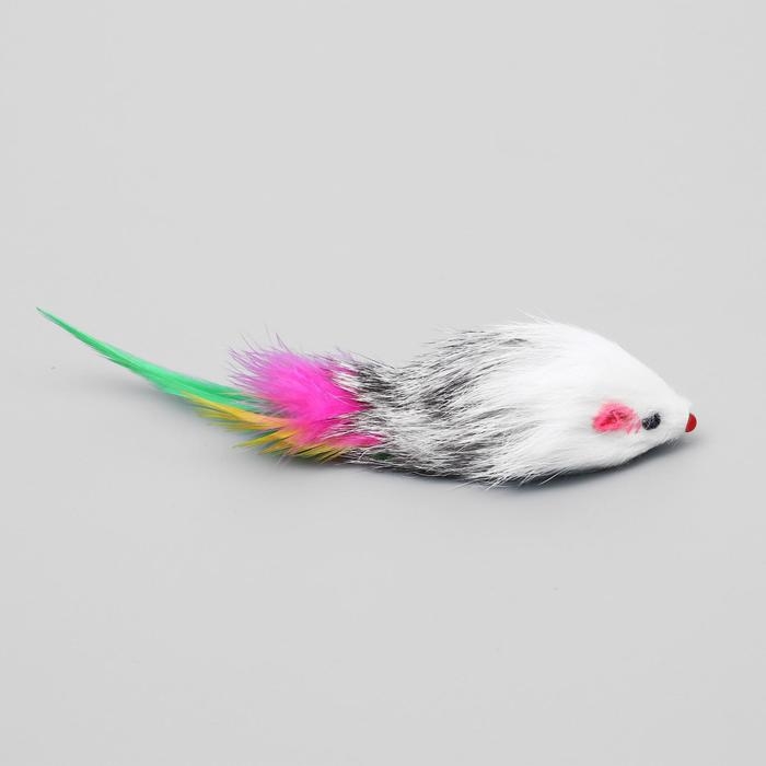 Мышь из натурального меха с хвостом из перьев, 6,5 см, микс цветов Мышь из натурального меха с хвостом из перьев, 6,5 см, микс цветов