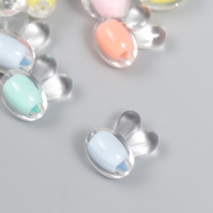 Бусины пластик Бусины пластик "Зайчики - внутренний цвет ассорти" глянец 20 гр 1,2х1,6 см