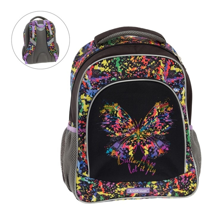 Рюкзак школьный Erich Krause ErgoLine 15L, 39 х 28 х 14 см, эргономичная спинка, Butterfly 51597 Рюкзак школьный Erich Krause ErgoLine 15L, 39 х 28 х 14 см, эргономичная спинка, Butterfly 51597