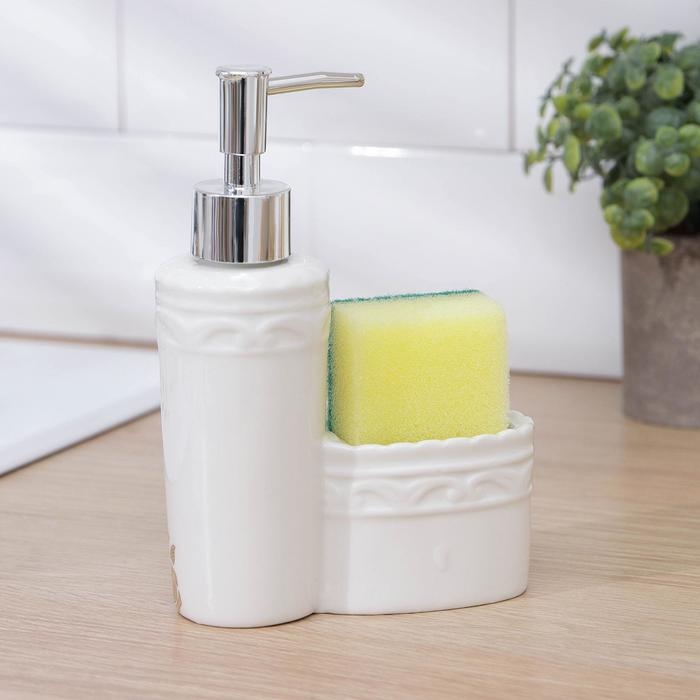 Дозатор для моющего средства с подставкой для губки Доляна «Роза золотая», 200 мл Дозатор для моющего средства с подставкой для губки Доляна «Роза золотая», 200 мл