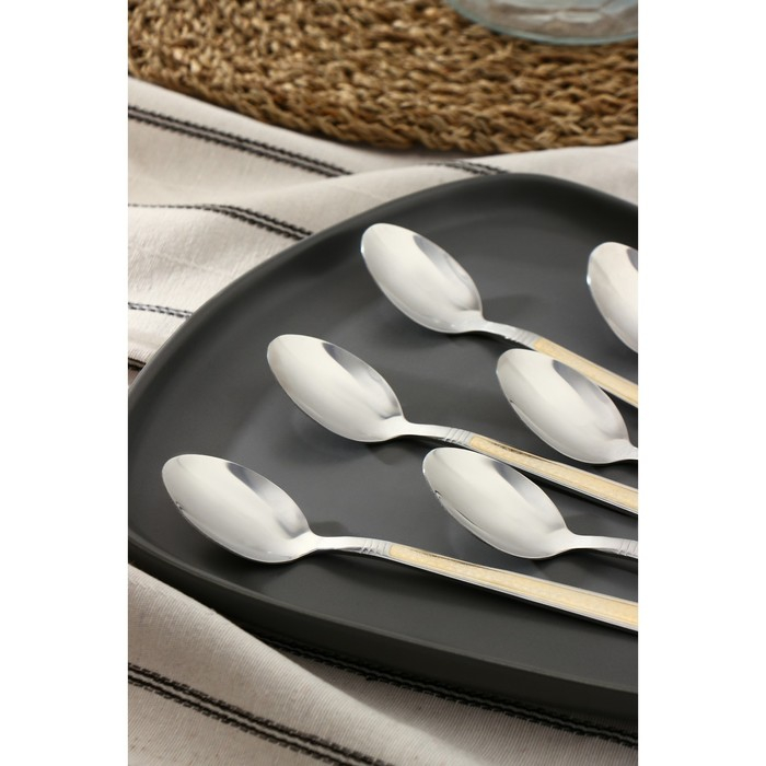 Ложки чайные из нержавеющей стали Доляна «Перту Золото», длина 15 см, 6 шт, цвет серебряный Ложки чайные из нержавеющей стали Доляна «Перту Золото», длина 15 см, 6 шт, цвет серебряный