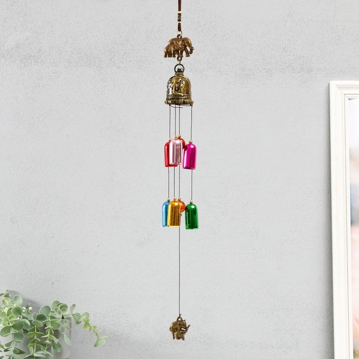Музыка ветра металл Музыка ветра металл "Слоны и 6 цветных колокольчиков" 55х5х4,2 см
