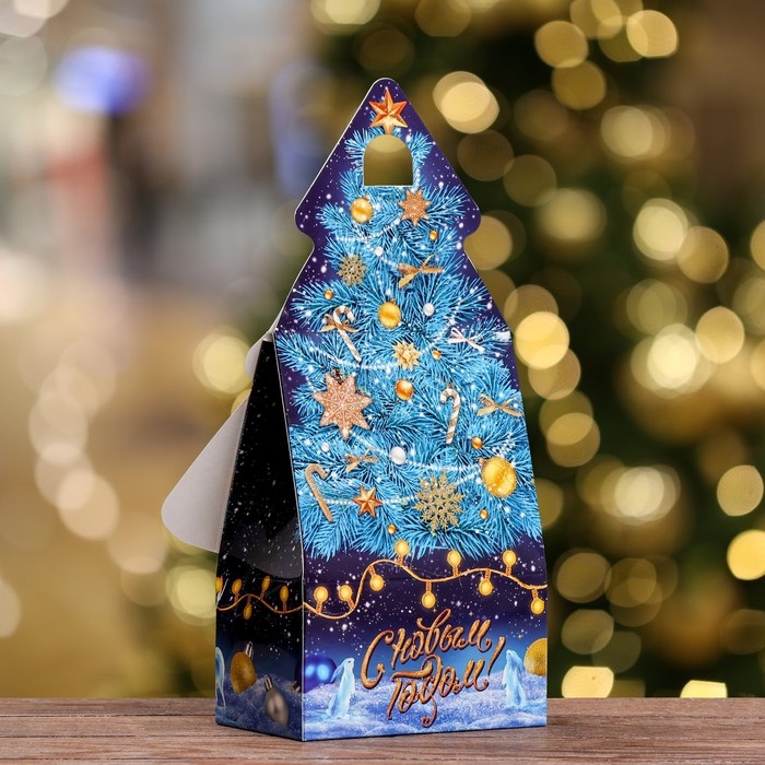 Подарочная коробка Подарочная коробка "Ёлка "Синий иней", 15,7 х 9,5 х 22,5 см