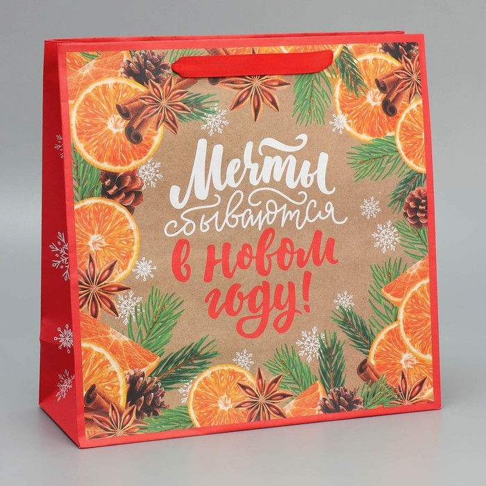 Пакет подарочный новогодний крафтовый квадратный «Мечты», 30 х 30 х 12 см, Новый год Пакет подарочный новогодний крафтовый квадратный «Мечты», 30 х 30 х 12 см, Новый год