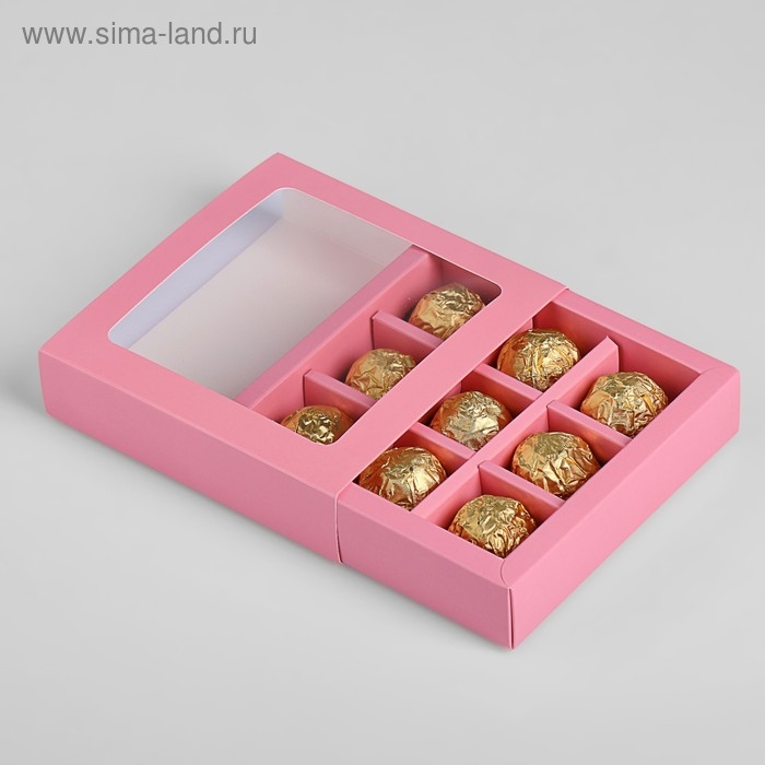 Коробка под 9 конфет с обечайкой, розовый, 14,5 х 14,5 х 3,5 см Коробка под 9 конфет с обечайкой, розовый, 14,5 х 14,5 х 3,5 см