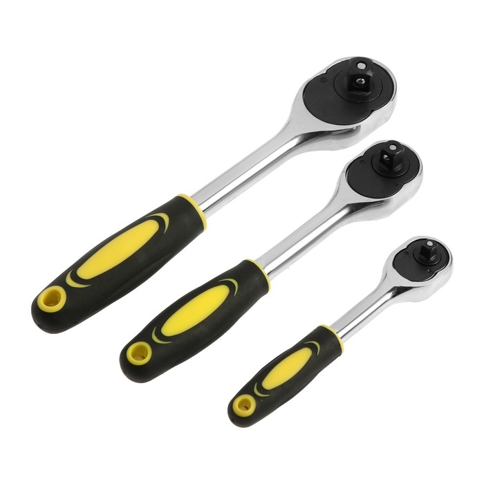 Набор воротков с трещоткой ТУНДРА, CrV, 1/2-3/8-1/4 Набор воротков с трещоткой ТУНДРА, CrV, 1/2-3/8-1/4", 2К рукоятка, 24 зуба, 150-250 мм