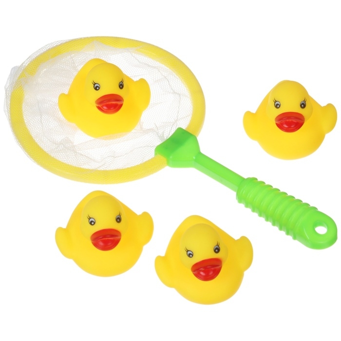 Набор резиновых игрушек для ванны &laquo;Поймай уточку&raquo;, сачок + 4 игр. с пищалкой, Крошка Я