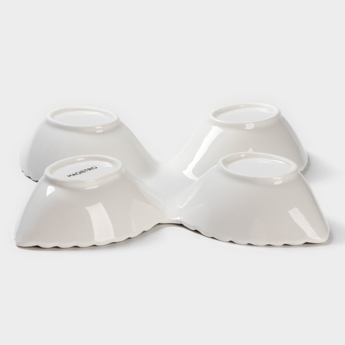 Менажница фарфоровая 4 ячейки Magistro «Лист Бланш», 27×4 см, цвет белый