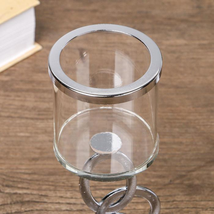 Подсвечник стекло на 1 свечу  Подсвечник стекло на 1 свечу "Сплетение колец" стразы серебро 19,5х7х7 см