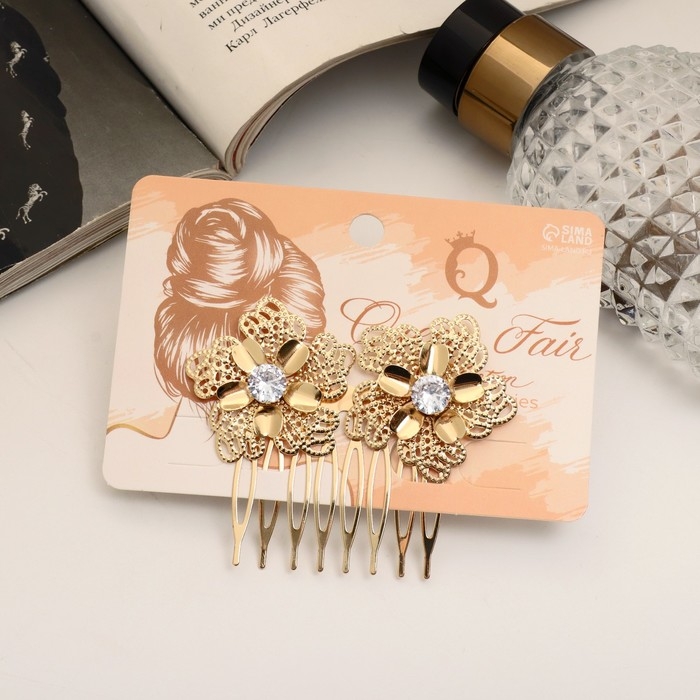 Гребень для волос "Либерти" горный цветок двойной, 5х6,5 см, золото