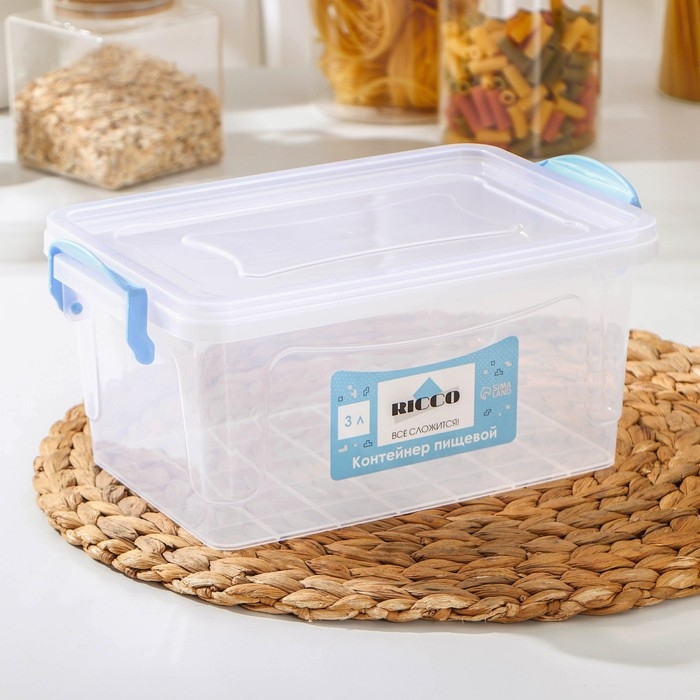 Контейнер пищевой RICCO, 3 л, 28×16×12 см, прямоугольный, прозрачный