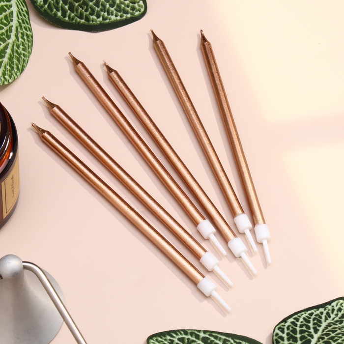 Свечи в торт Свечи в торт "Ройс", 6 шт, высокие, 12,5 см, шампань металлик