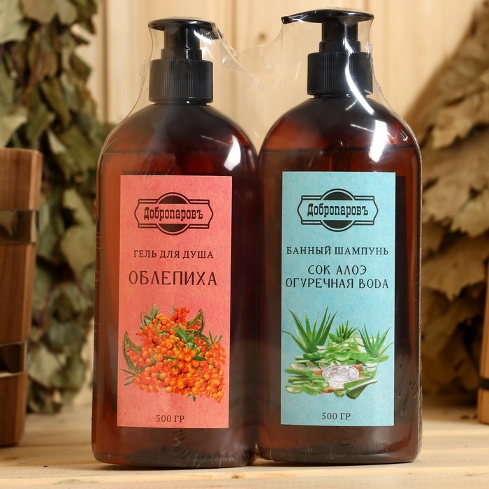 Набор гель для душа Набор гель для душа "Облепиха" и шампунь "Сок алоэ - Огуречная вода" 500 мл