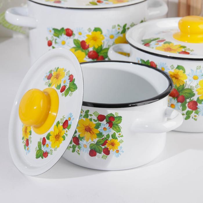 Набор кастрюль «Земляника», 3 предмета: 1,5 л, 2,9 л, 4,5 л, индукция