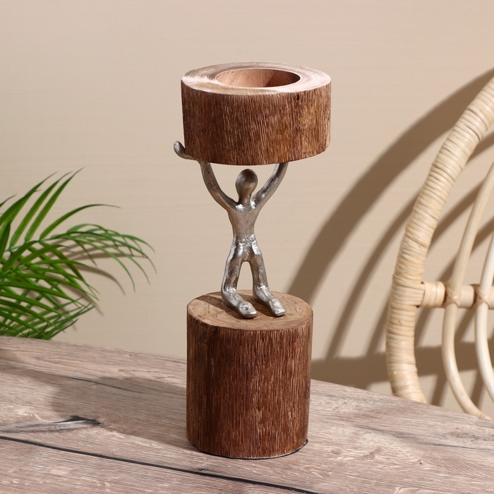 Подсвечник Подсвечник "Воля" алюминий, манговое дерево 10х10х32 см