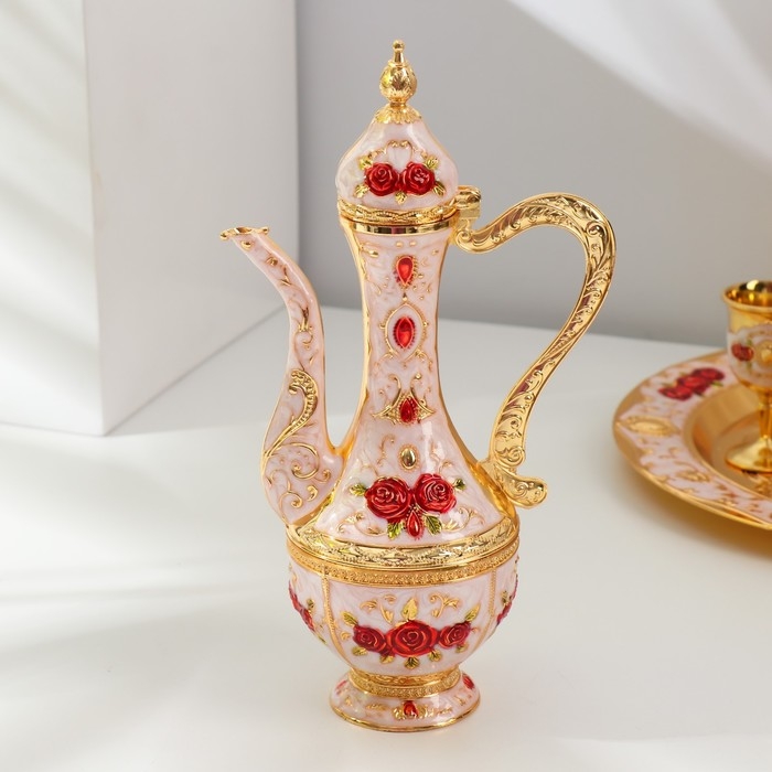 Набор винный кувшин, 6 бокалов и поднос  Набор винный кувшин, 6 бокалов и поднос "Стамбул. Красные розы, узоры" белый с золотом