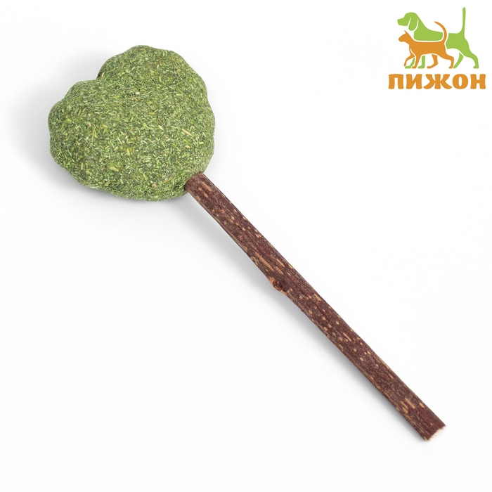 Игрушка для кошек из кошачьей мяты  Игрушка для кошек из кошачьей мяты "Сердце" на палочке из мататаби, 13 см