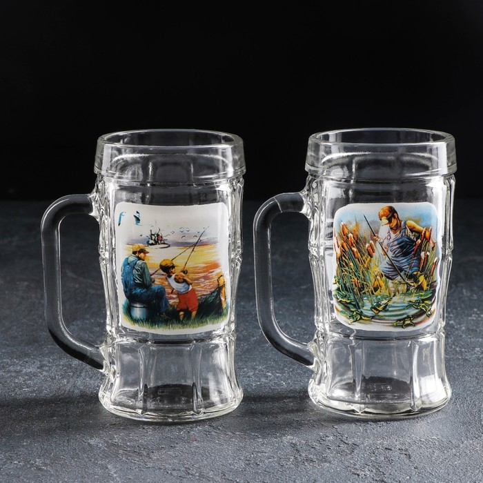 Набор кружек для пива «Охота-рыбалка», 330 мл, 2 шт, рисунок МИКС Набор кружек для пива «Охота-рыбалка», 330 мл, 2 шт, рисунок МИКС