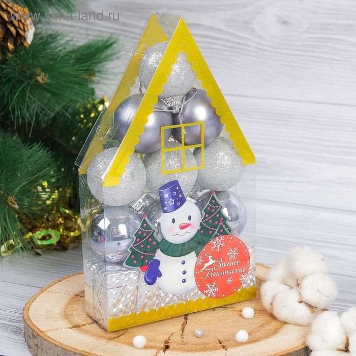 Набор украшений пластик 12 шт Набор украшений пластик 12 шт "Подарок" (9 шаров, 3 подарка) серебро