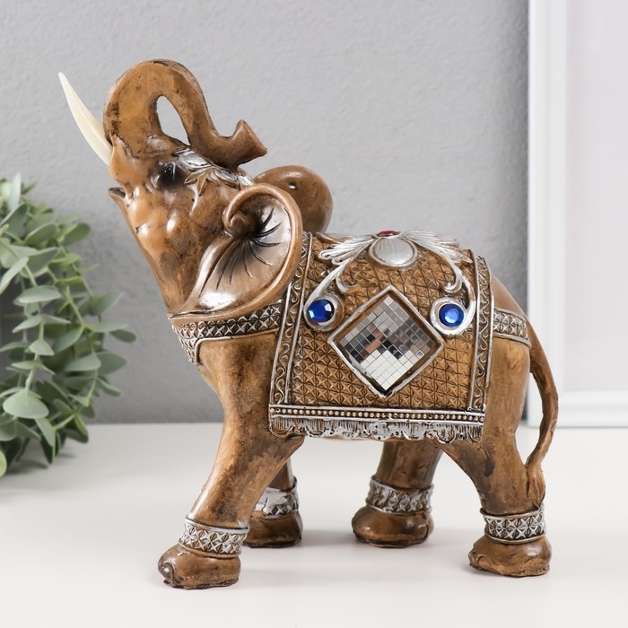 Сувенир полистоун Сувенир полистоун "Слон в попоне-кольчуге с мозаикой и золотыми узорами" 21х9х19,5 см