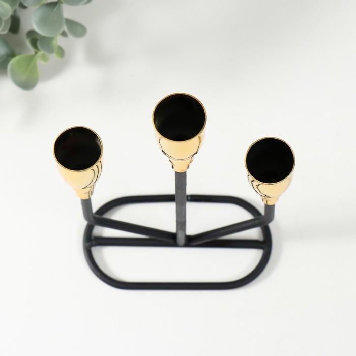 Подсвечник металл на 3 свечи Подсвечник металл на 3 свечи "Голиаф" чёрный с золотом 12,9х5,8х19,3 см