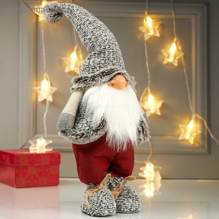 Кукла интерьерная Кукла интерьерная "Дедушка в бордовых штанах и серой куртке" 42х12х17 см