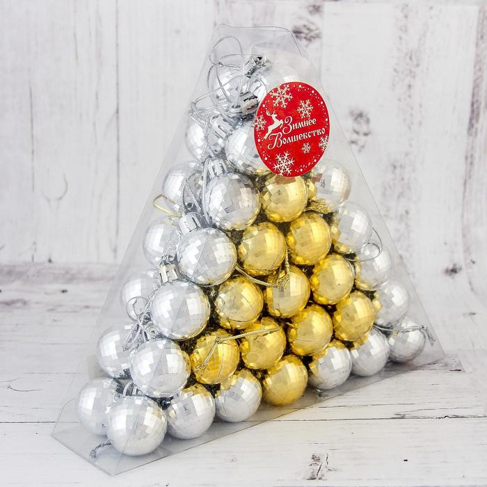 Набор шаров пластик d-3 см, 56 шт Набор шаров пластик d-3 см, 56 шт "Треугольник" золото серебро